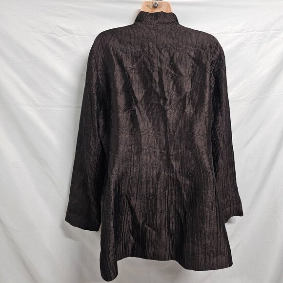 Eileen Fisher Preshrunk Satin Button Up Jacket Women Size M Brown Silk - Picture 9 of 16
